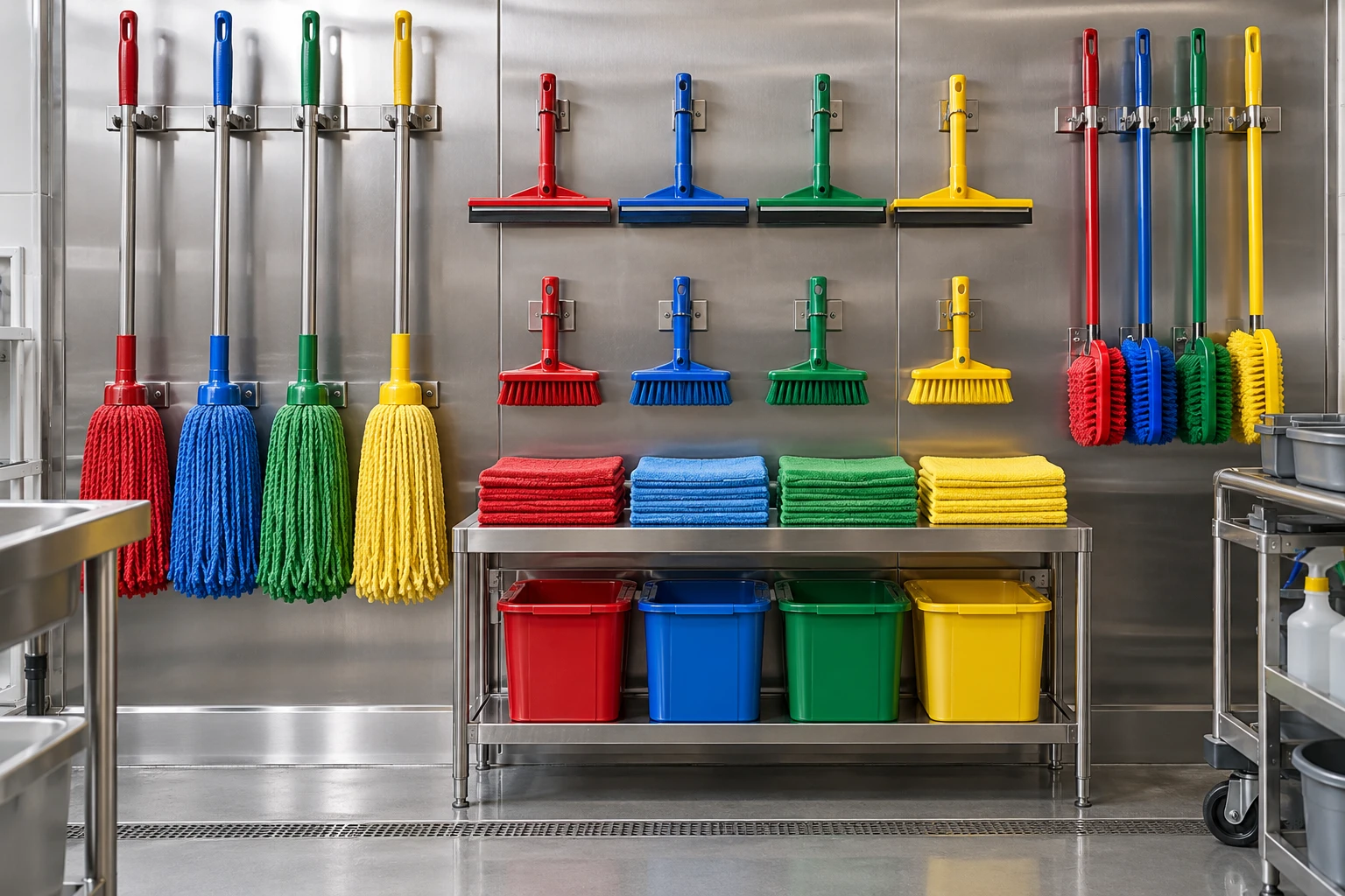 Colour-coded Vikan cleaning tools